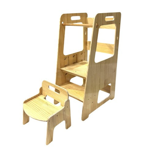 INTEXCA 2PC Wooden Step Stool and Chair, Kitchen Step Stool with Adjustable Platform for Kids, Toddlers, Kitchen, Bathroom, Bedroom INTEXCA 2PC Wooden Step Stool and Chair, Kitchen Step Stool with Adjustable Platform for Kids, Toddlers, Kitchen, Bathroom, Bedroom